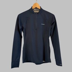 Wmn Columbia Black Thermal Lined 1/4 Zip Omni Heat Waffle Knit Base Layer S Top